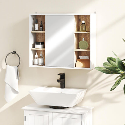 Wall Mounted Bathroom Mirror Cabinet with Adjustable Shelves - White