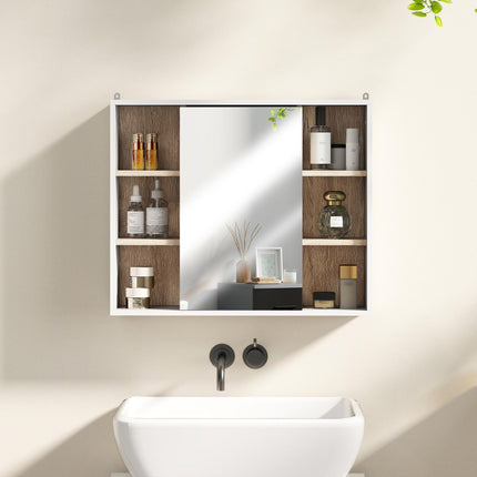 Wall Mounted Bathroom Mirror Cabinet with Adjustable Shelves - White