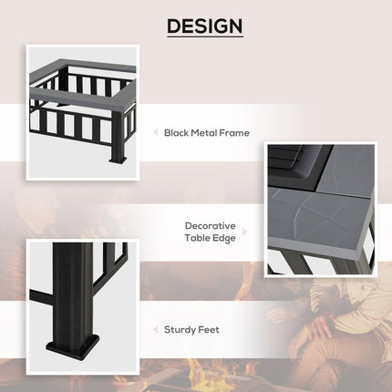 Metal Large Firepit Outdoor Square Fire Pit Brazier with Rain Cover, Lid, Log Gr