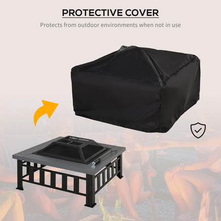 Metal Large Firepit Outdoor Square Fire Pit Brazier with Rain Cover, Lid, Log Gr