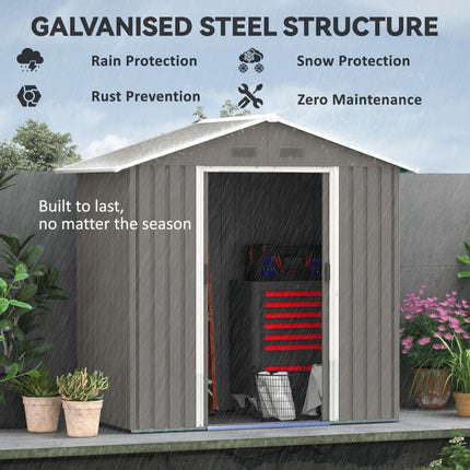 6.5ft Metal Garden Storage Shed with Lockable Double Sliding Doors - Grey