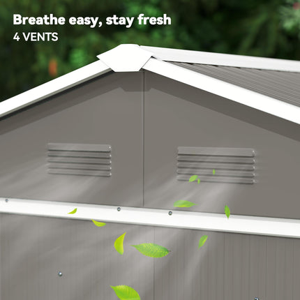 6.5ft Metal Garden Storage Shed with Lockable Double Sliding Doors - Grey