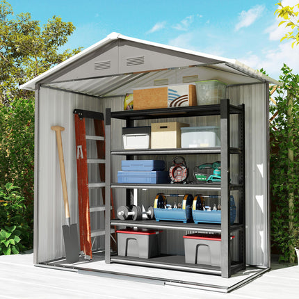 6.5ft Metal Garden Storage Shed with Lockable Double Sliding Doors - Grey