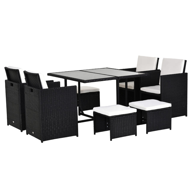 9PC Garden Rattan Outdoor Patio Dining Set 8 Seater with Stool - Black