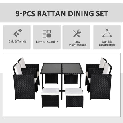 9PC Garden Rattan Outdoor Patio Dining Set 8 Seater with Stool - Black