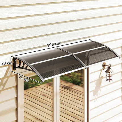 Outdoor Door Canopy Awning 196x75cm Rain Shelter for Front/Back Porch - Black