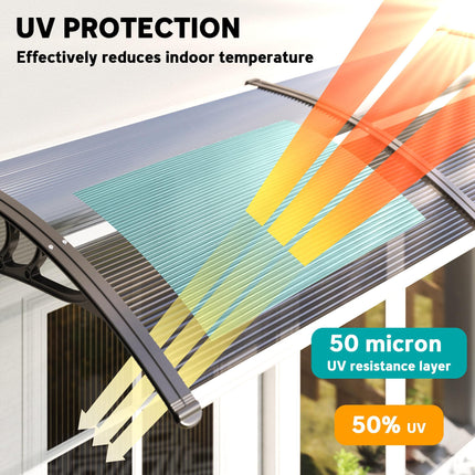 Outdoor Door Canopy Awning 196x75cm Rain Shelter for Front/Back Porch - Black