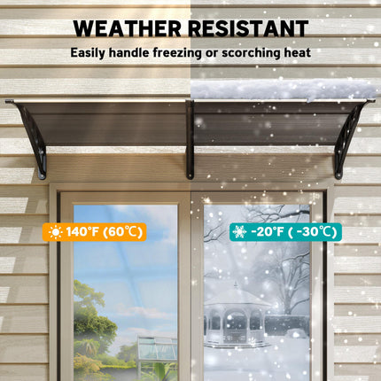 Outdoor Door Canopy Awning 196x75cm Rain Shelter for Front/Back Porch - Black