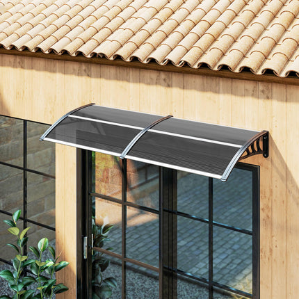 Outdoor Door Canopy Awning 196x75cm Rain Shelter for Front/Back Porch - Black