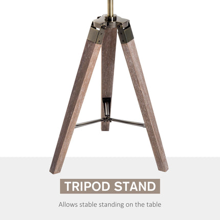 Vintage Tripod Table Desk Lamp with Adjustable Spotlight and Wooden Base - Brass Antique