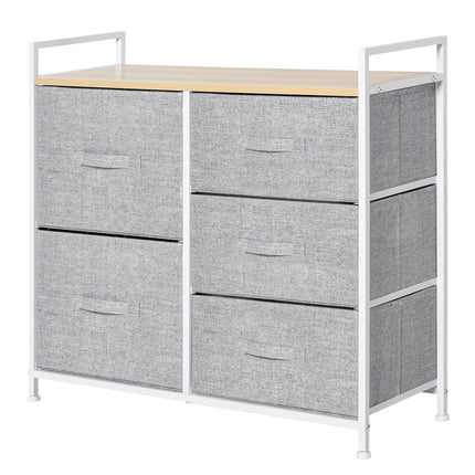 5 Drawer Linen Storage Chest with Shelf and Handles Metal Frame Adjustable Feet - Grey