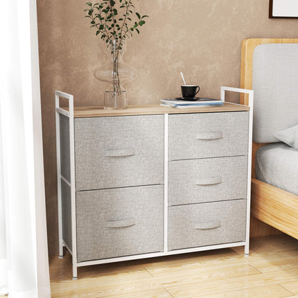 5 Drawer Linen Storage Chest with Shelf and Handles Metal Frame Adjustable Feet - Grey