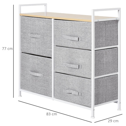5 Drawer Linen Storage Chest with Shelf and Handles Metal Frame Adjustable Feet - Grey