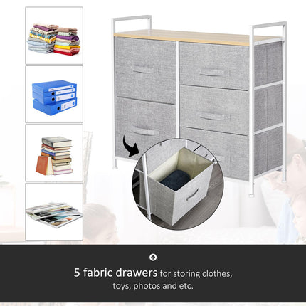 5 Drawer Linen Storage Chest with Shelf and Handles Metal Frame Adjustable Feet - Grey