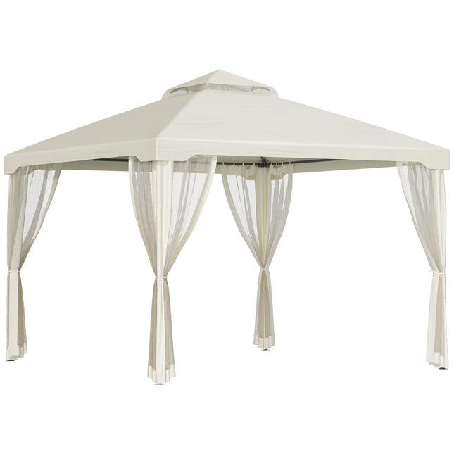 3 x 3 Meter Metal Gazebo with Mosquito Netting - Cream White