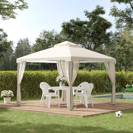 3 x 3 Meter Metal Gazebo with Mosquito Netting - Cream White