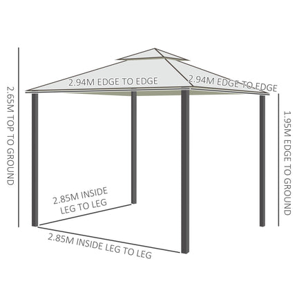 3 x 3 Meter Metal Gazebo with Mosquito Netting - Cream White