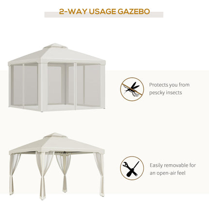 3 x 3 Meter Metal Gazebo with Mosquito Netting - Cream White