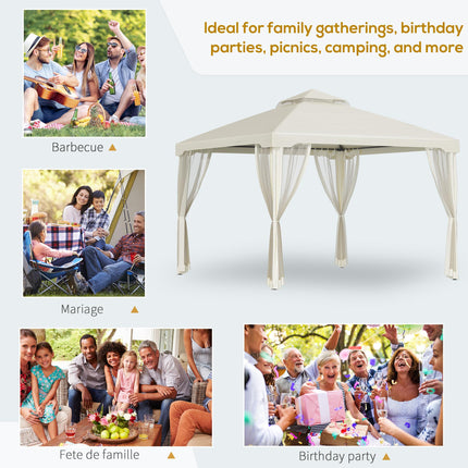 3 x 3 Meter Metal Gazebo with Mosquito Netting - Cream White