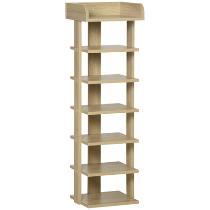 7 Tier Wooden Shoe Rack Organizer Storage Shelf for Entryway Living Room Bedroom - Oak