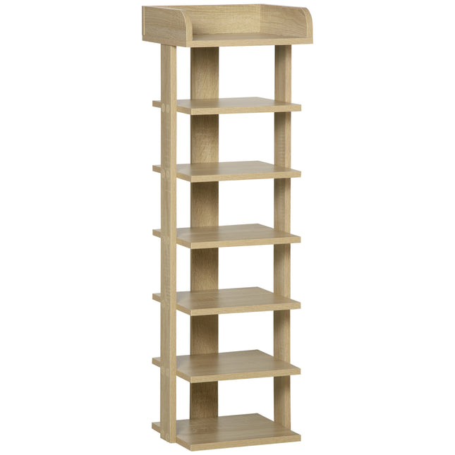 7 Tier Wooden Shoe Rack Organizer Storage Shelf for Entryway Living Room Bedroom - Oak