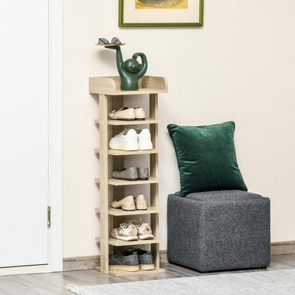 7 Tier Wooden Shoe Rack Organizer Storage Shelf for Entryway Living Room Bedroom - Oak