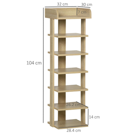 7 Tier Wooden Shoe Rack Organizer Storage Shelf for Entryway Living Room Bedroom - Oak