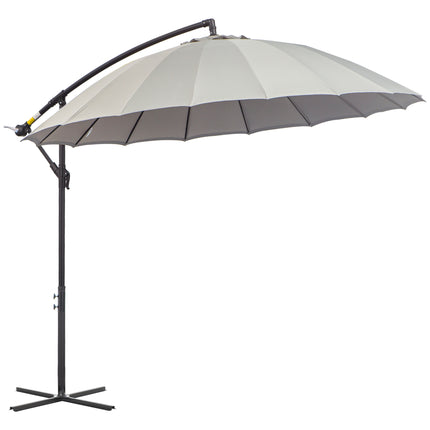 3 Metre Cantilever Garden Umbrella with Crank Handle and Cross Base - Grey