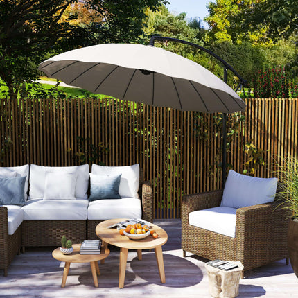 3 Metre Cantilever Garden Umbrella with Crank Handle and Cross Base - Grey
