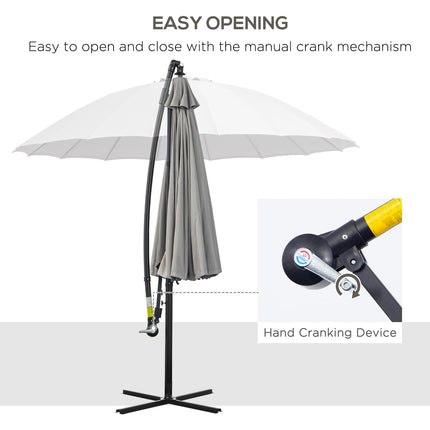 3 Metre Cantilever Garden Umbrella with Crank Handle and Cross Base - Grey