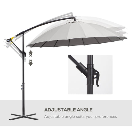 3 Metre Cantilever Garden Umbrella with Crank Handle and Cross Base - Grey