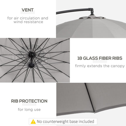 3 Metre Cantilever Garden Umbrella with Crank Handle and Cross Base - Grey