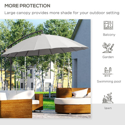3 Metre Cantilever Garden Umbrella with Crank Handle and Cross Base - Grey