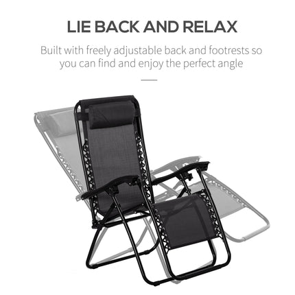 3 Piece Folding Zero Gravity Chair Set with Table and Cup Holders - Black