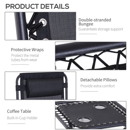 3 Piece Folding Zero Gravity Chair Set with Table and Cup Holders - Black