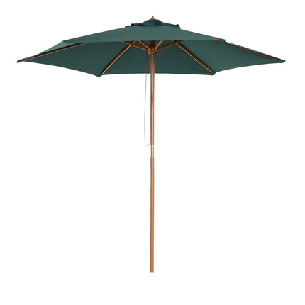 2.5m Wooden Garden Patio Parasol with Rope Pulley - Dark Green