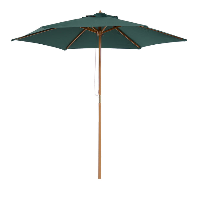 2.5m Wooden Garden Patio Parasol with Rope Pulley - Dark Green