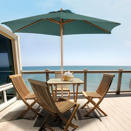 2.5m Wooden Garden Patio Parasol with Rope Pulley - Dark Green