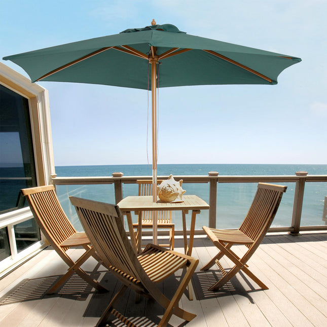 2.5m Wooden Garden Patio Parasol with Rope Pulley - Dark Green