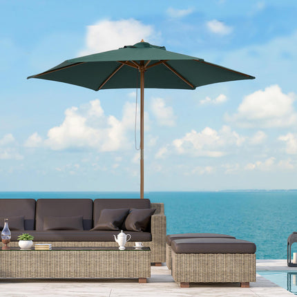 2.5m Wooden Garden Patio Parasol with Rope Pulley - Dark Green