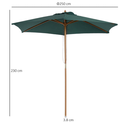 2.5m Wooden Garden Patio Parasol with Rope Pulley - Dark Green