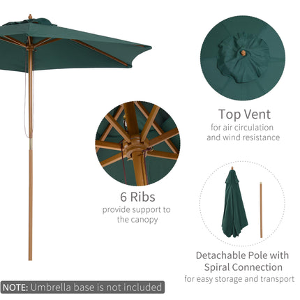 2.5m Wooden Garden Patio Parasol with Rope Pulley - Dark Green