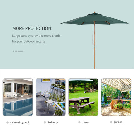 2.5m Wooden Garden Patio Parasol with Rope Pulley - Dark Green