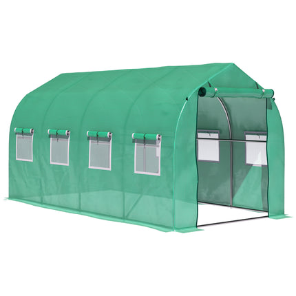 4 x 2 Metre Galvanised Frame Polytunnel Greenhouse with Windows and Door - Green