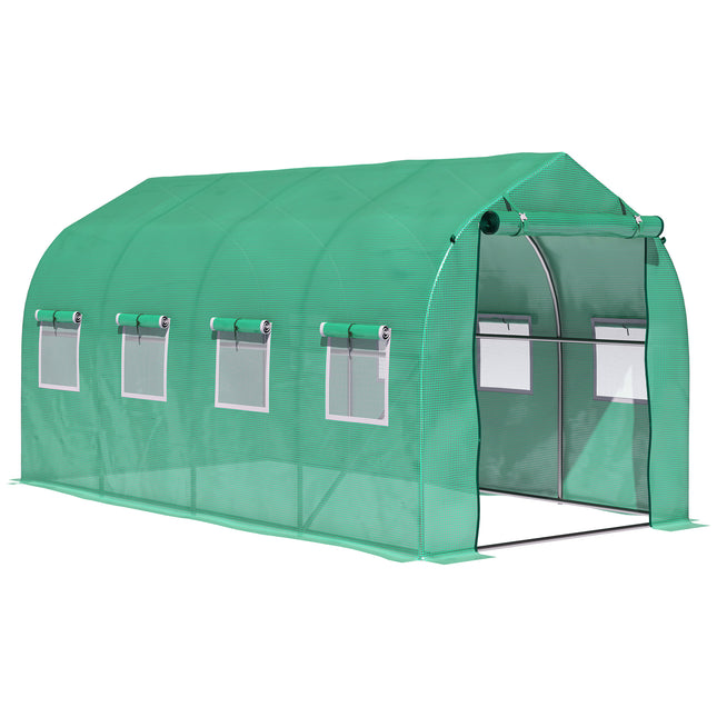4 x 2 Metre Galvanised Frame Polytunnel Greenhouse with Windows and Door - Green