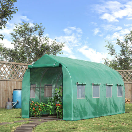 4 x 2 Metre Galvanised Frame Polytunnel Greenhouse with Windows and Door - Green