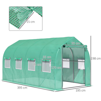 4 x 2 Metre Galvanised Frame Polytunnel Greenhouse with Windows and Door - Green