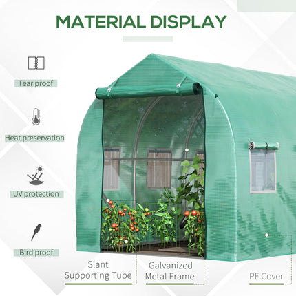 4 x 2 Metre Galvanised Frame Polytunnel Greenhouse with Windows and Door - Green