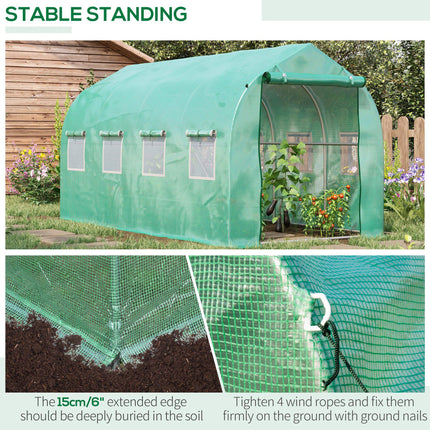 4 x 2 Metre Galvanised Frame Polytunnel Greenhouse with Windows and Door - Green