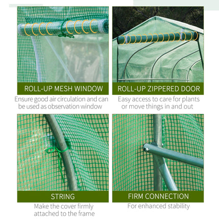 4 x 2 Metre Galvanised Frame Polytunnel Greenhouse with Windows and Door - Green